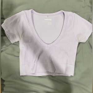 Garage Light Purple Ribbed V-Neck Crop Top